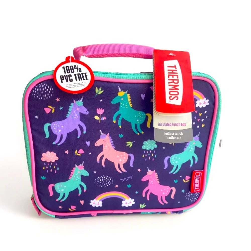 Thermos Kids Soft Insulated Lunch Box Unicorn Rainbow Purple Pink